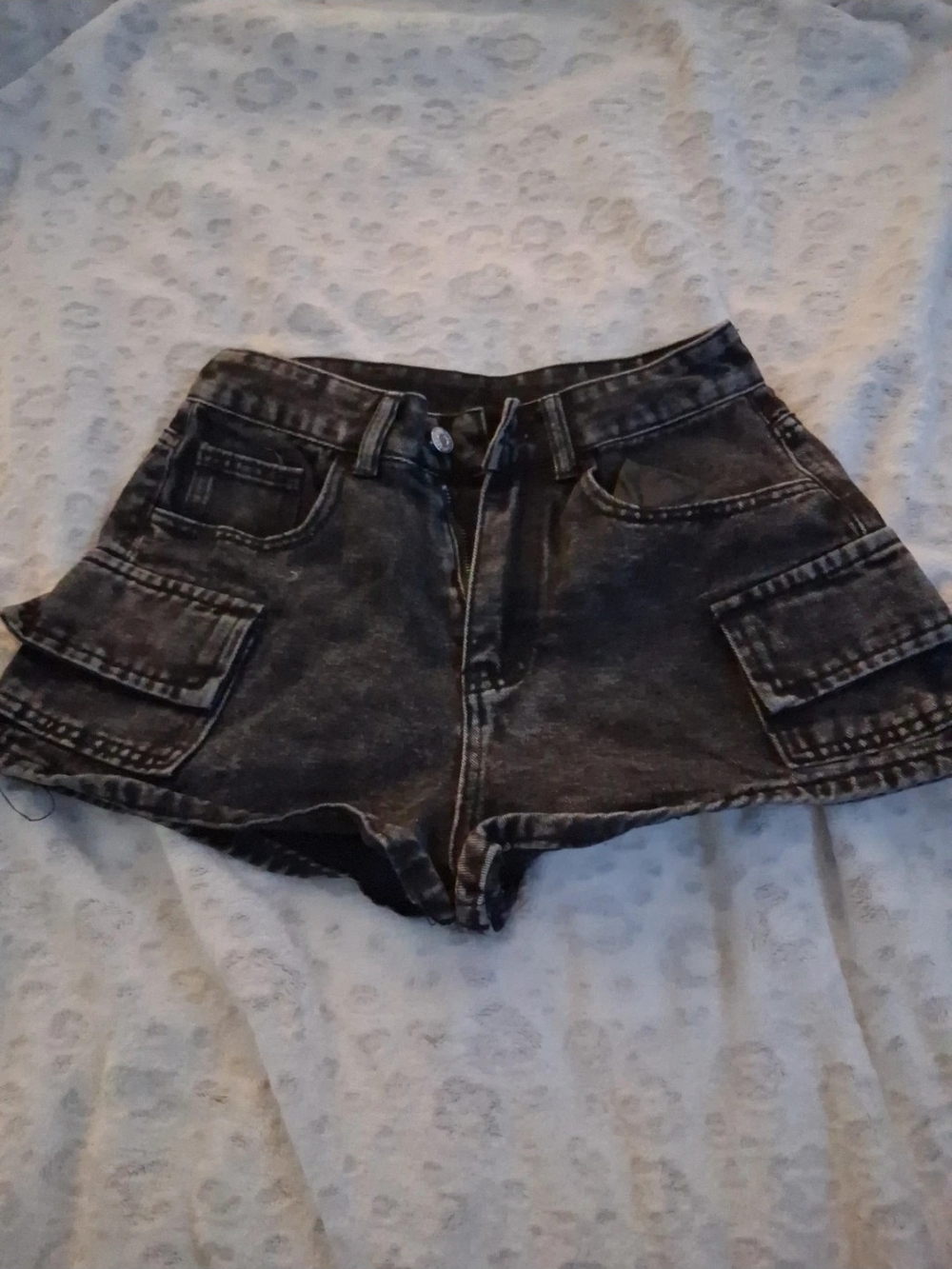 SHEIN Washed Black High-Waist Cargo Jean Shorts